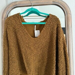 Free People V-Neck Textured Brown Sweater